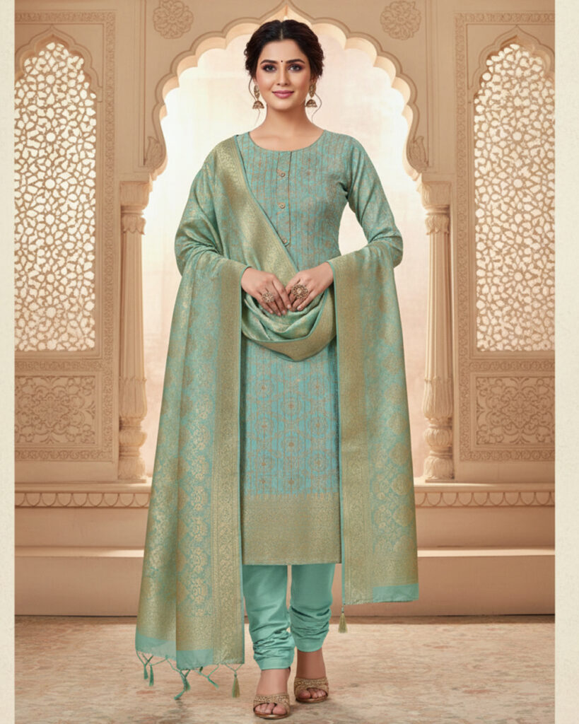 Banarasi Silk Suit Set Sky Blue