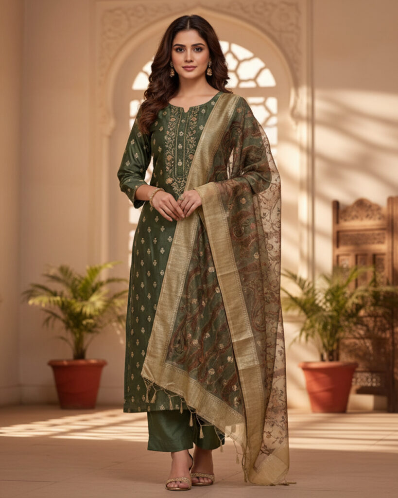 Premium Silk Suit with Banarasi Organza Dupatta
