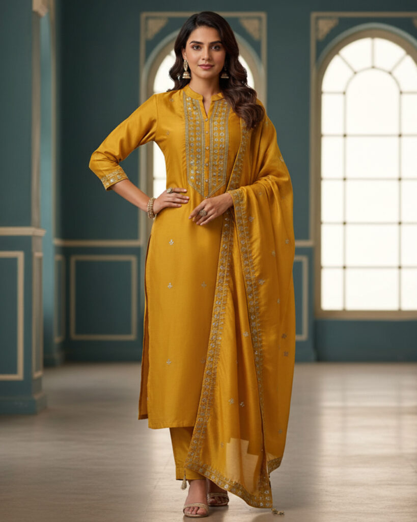 Golden Silk Suit with Lining