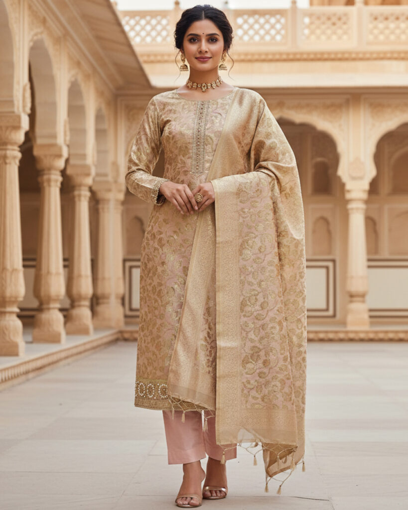 Banarasi Silk Suit (Light Pink)