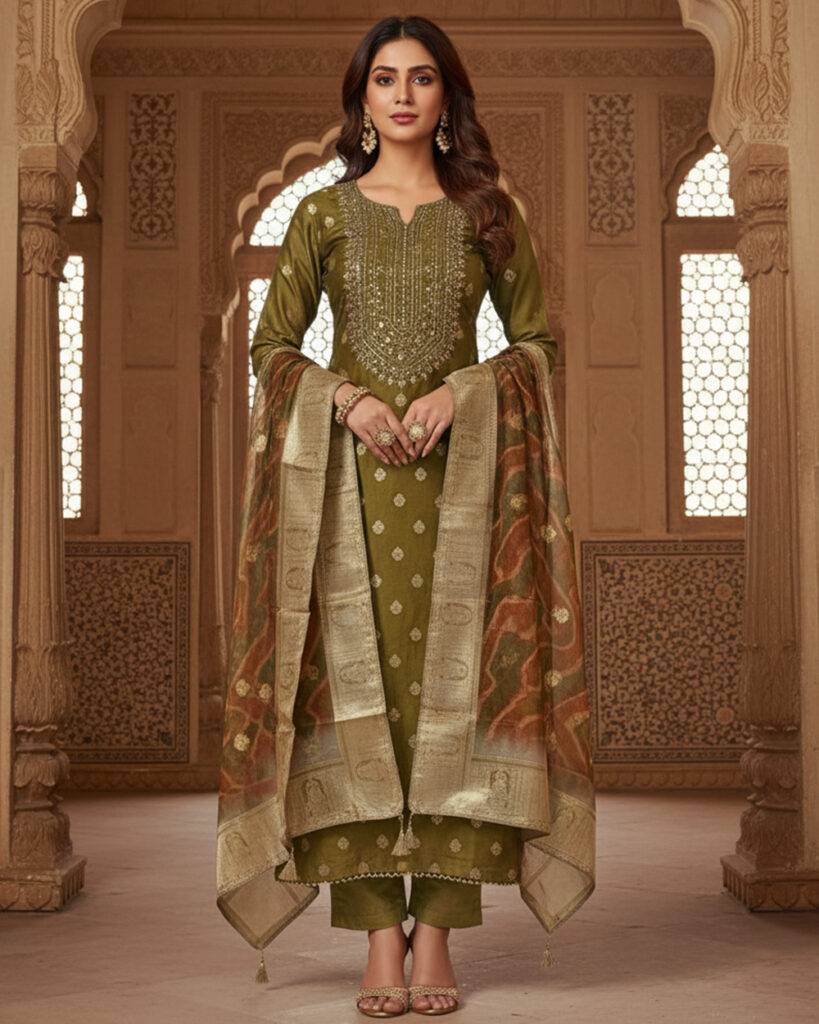 Premium Silk Suit with Banarasi Organza Dupatta