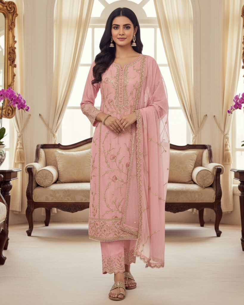 Elegant Soft Organza Suit (Pink)