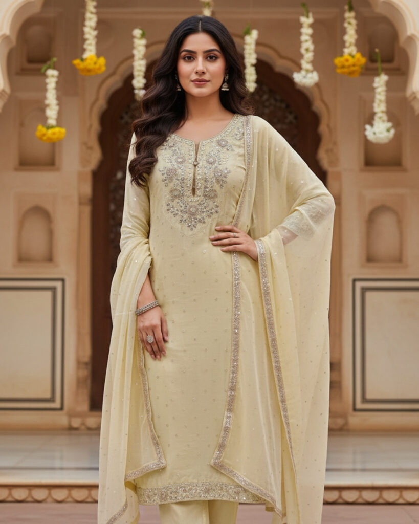 Chanderi Silk Suit (light Gold)