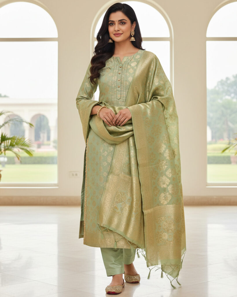Banarasi Silk Suit (Light Green)