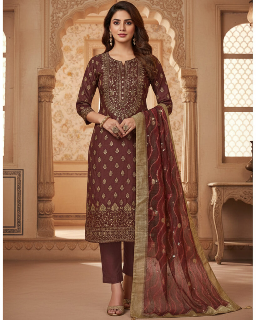 Premium Silk Suit with Banarasi Organza Dupatta