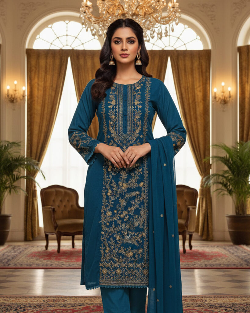 Premium Georgette Embroidery Suit with Dupatta (Royal Blue)