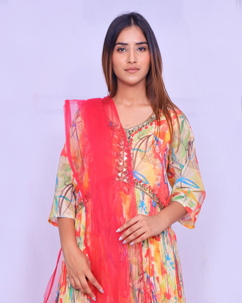 Vibrant Multicolored Floral Gown