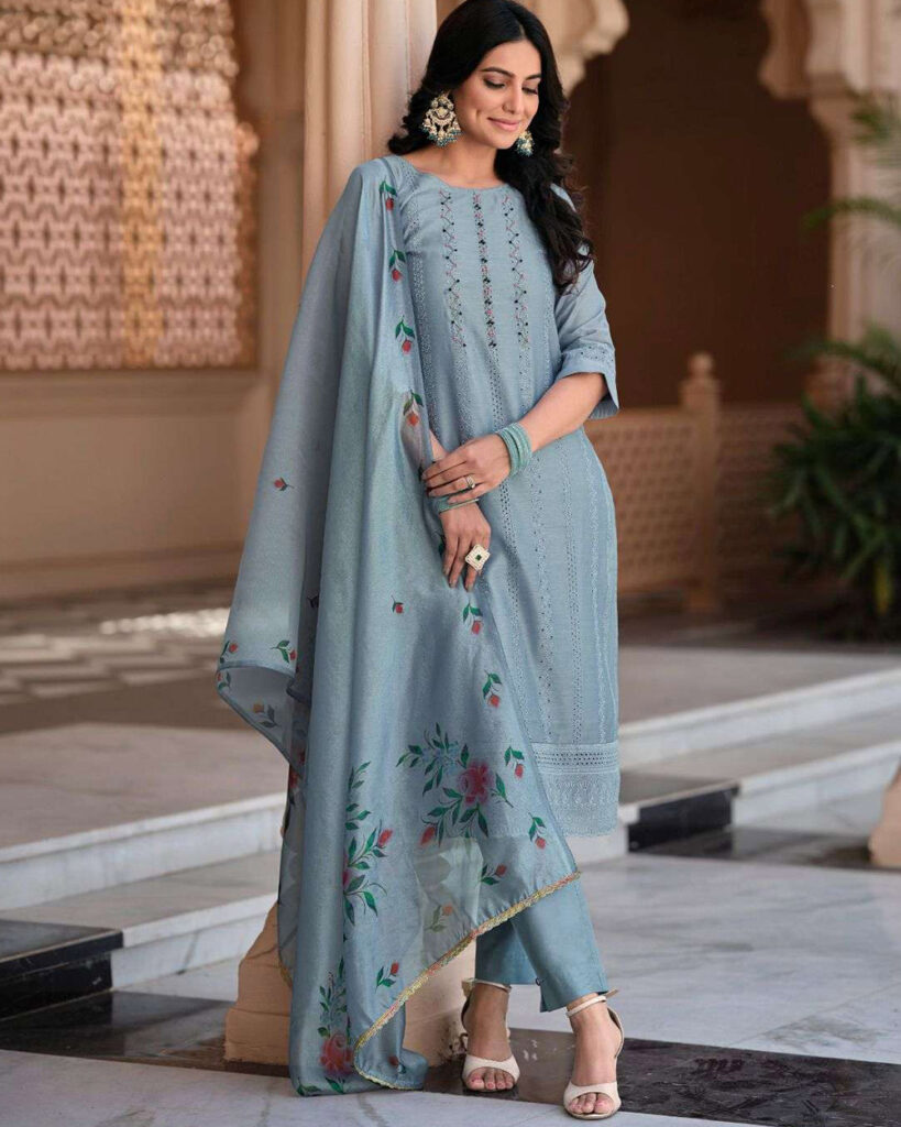 Lucknowi Party Wear Suit (Grey)