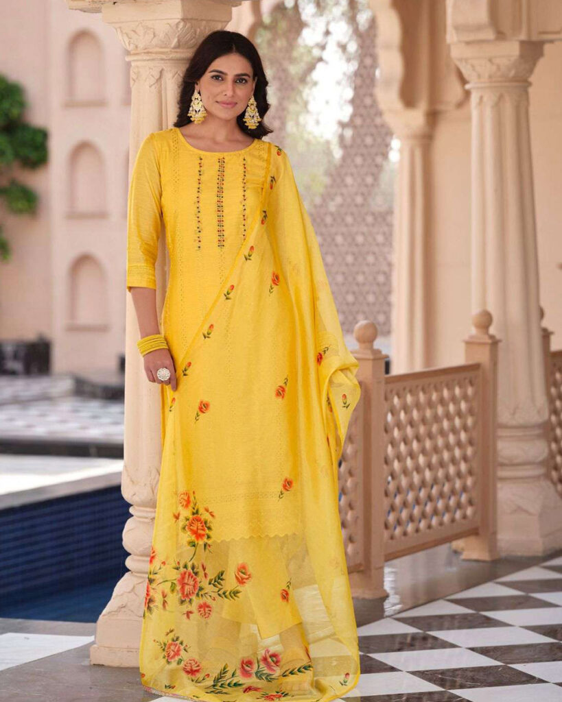 Lucknowi Party Wear Suit (Mustard)