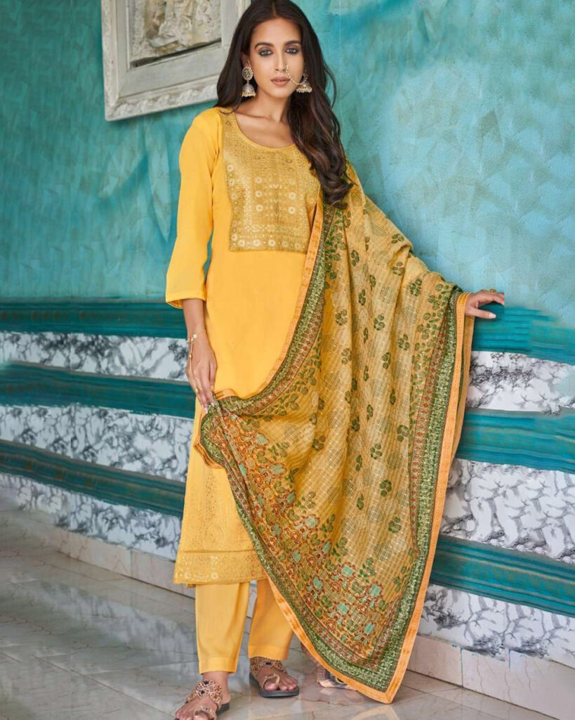 Stylish Designer Salwar Suit (Mustard Yellow)
