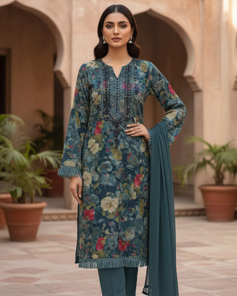 Elegant Cotton Muslin Suit with Chiffon Dupatta