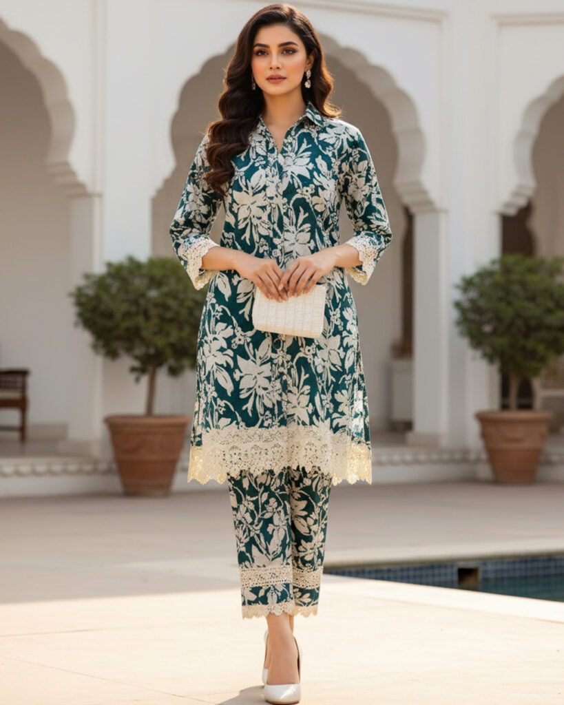 Rayon Cotton Cord Set (Aqua Blue)