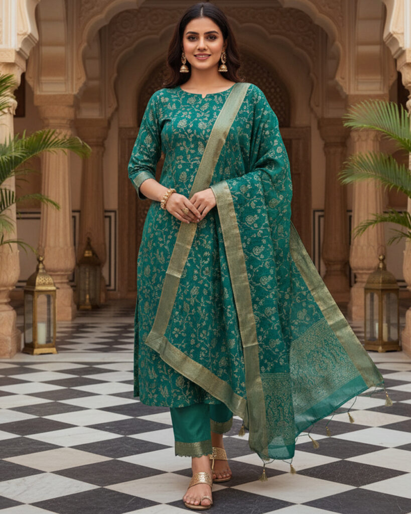 Brocade Suits with Rich Georgette Dupatta (Emerald Green)