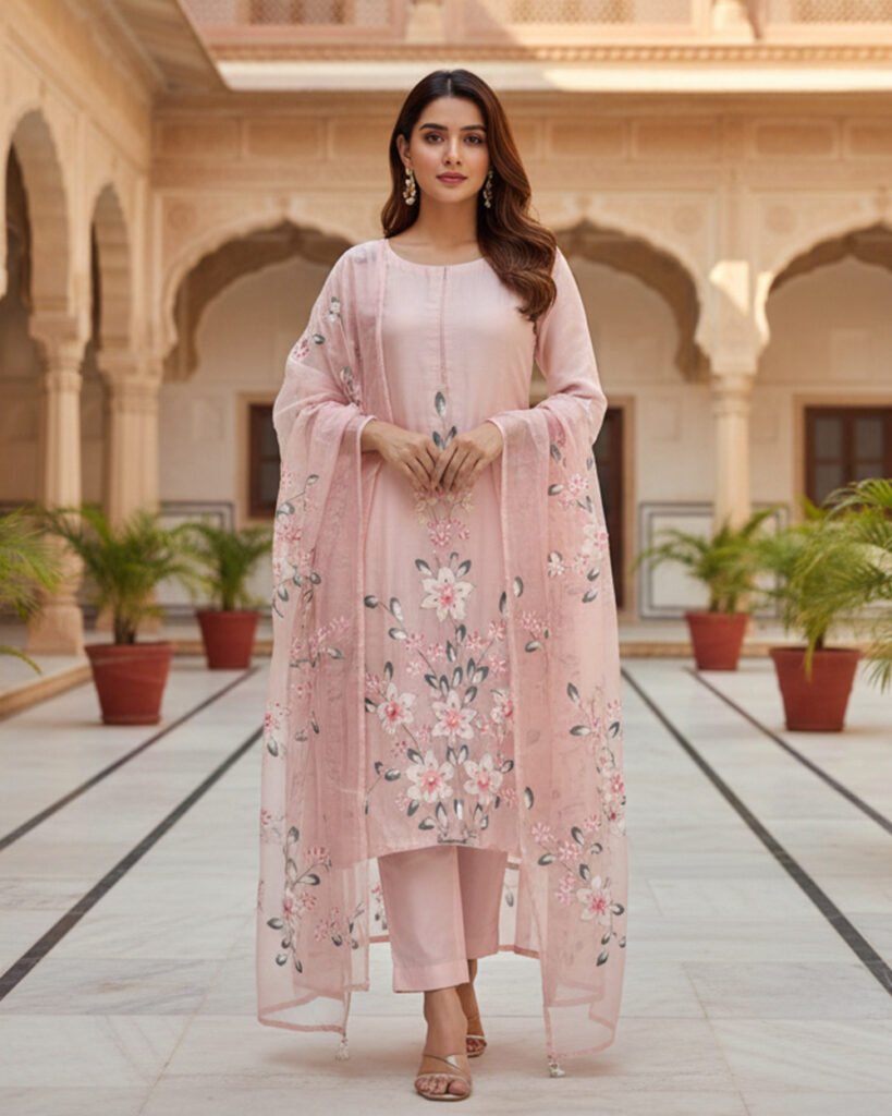 Pure Muslin Hand-Painted Suit