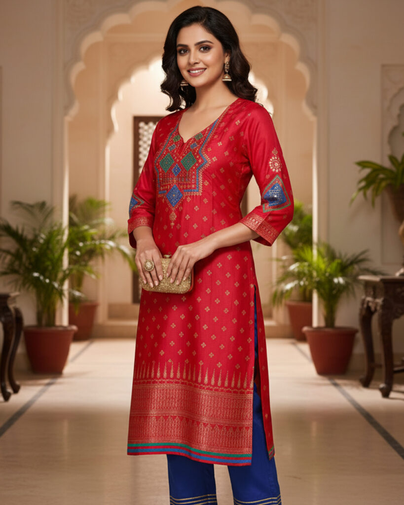 Silk Kurti with Cotton Palazzo – Ethnic Cord Set