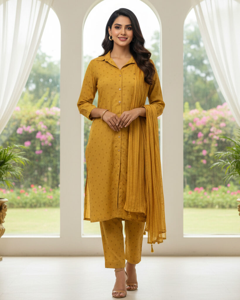 Bright Yellow Cotton Suit Set
