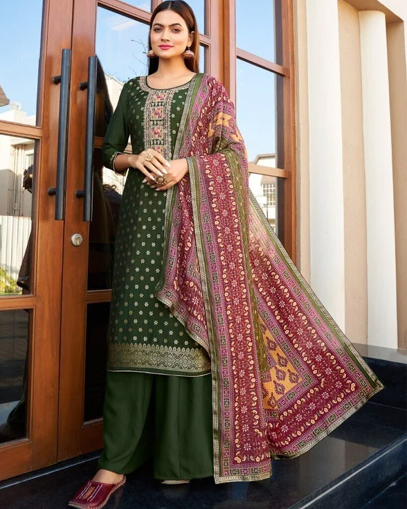 Pure Muslin Dola Jacquard Suit Set