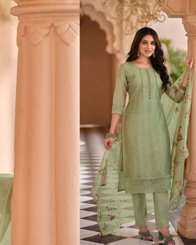 Lucknowi Party Wear Suit (Light Mehndi)