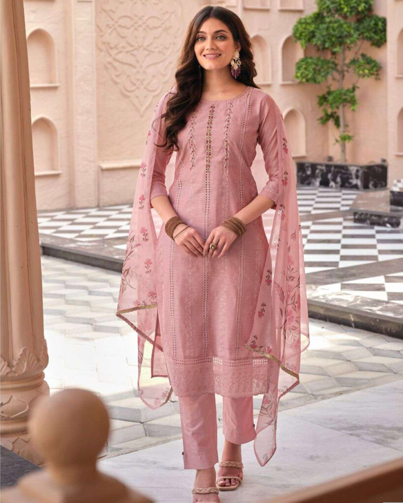 Lucknowi Party Wear Suit (Light Pink)