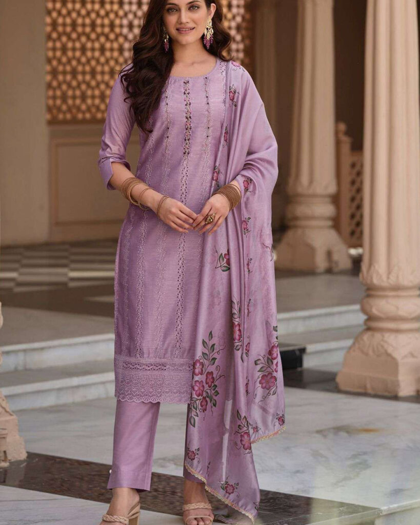 Lucknowi Party Wear Suit (Lavender)
