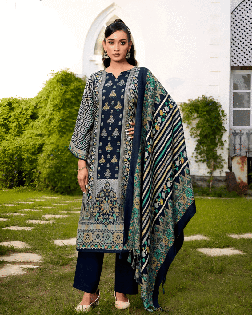 Zulfat Woollen Pashmina Designer Salwar Kameez Collection (Navy Blue)