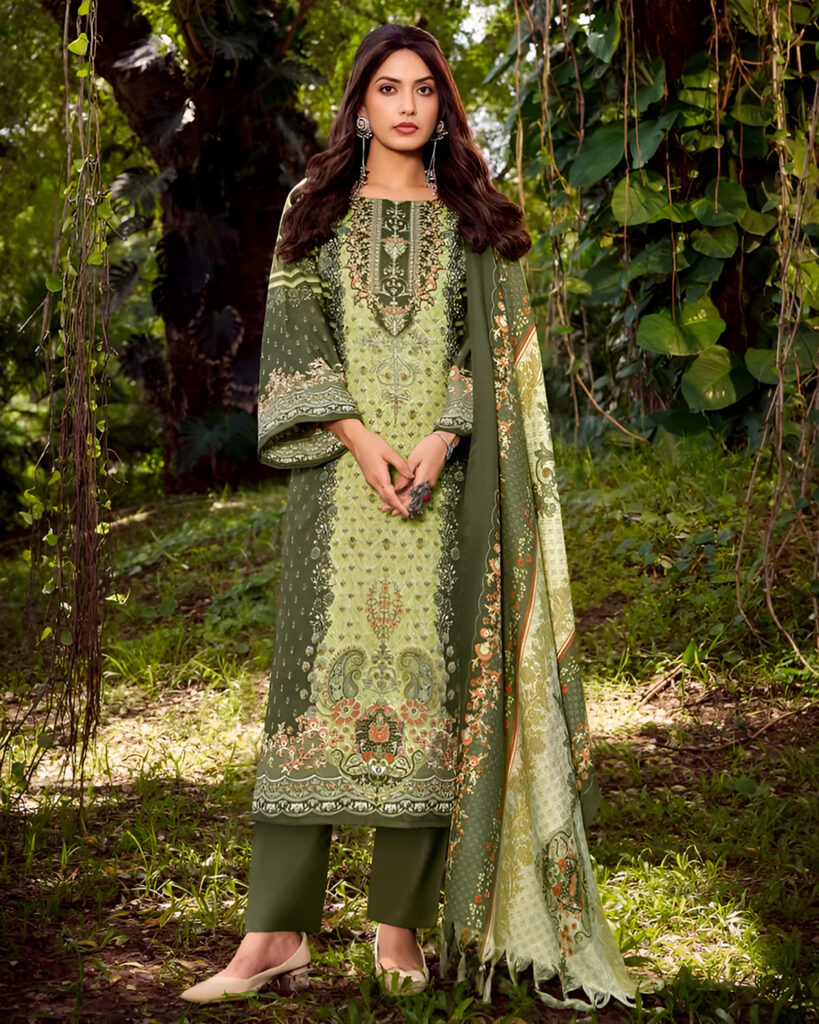 Zulfat Woollen Pashmina Designer Salwar Kameez Collection (Olive Green)
