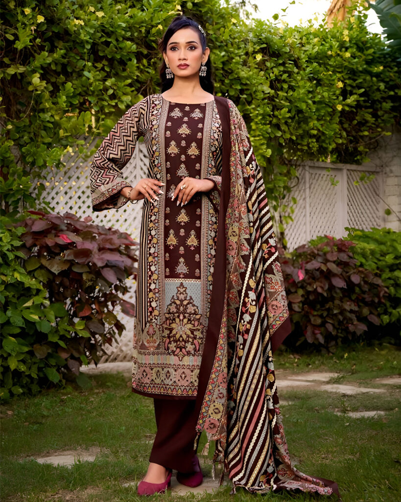 Zulfat Woollen Pashmina Designer Salwar Kameez Collection (Brown)