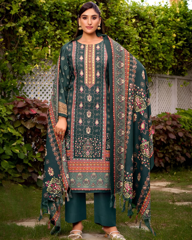 Zulfat Woollen Pashmina Designer Salwar Kameez Collection (Teal)