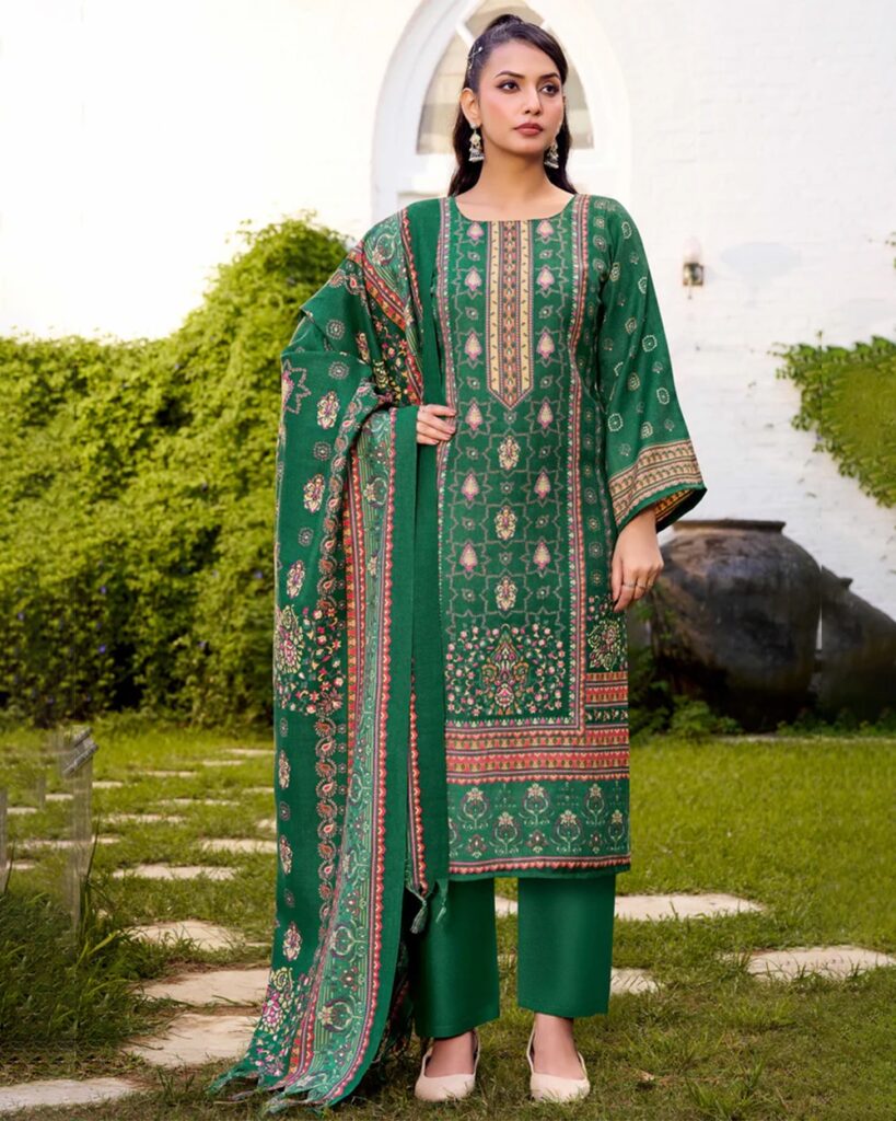 Zulfat Woollen Pashmina Designer Salwar Kameez Collection (Green)