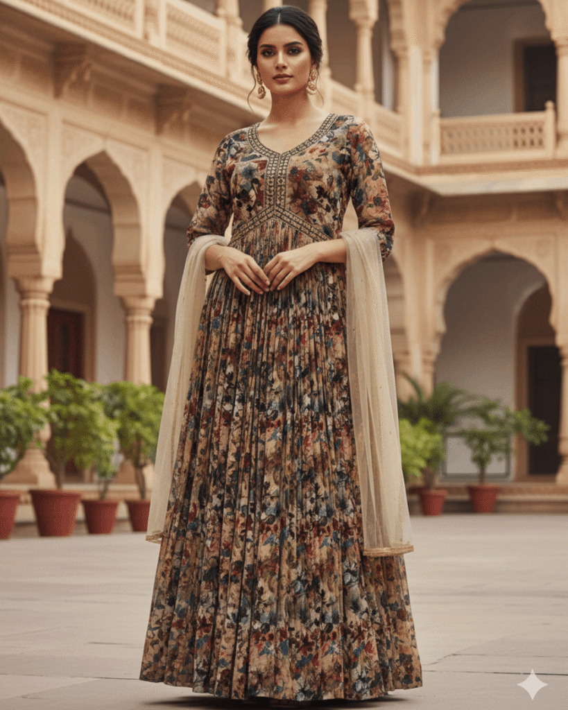 Vibrant Brown+Multicolored Floral Gown