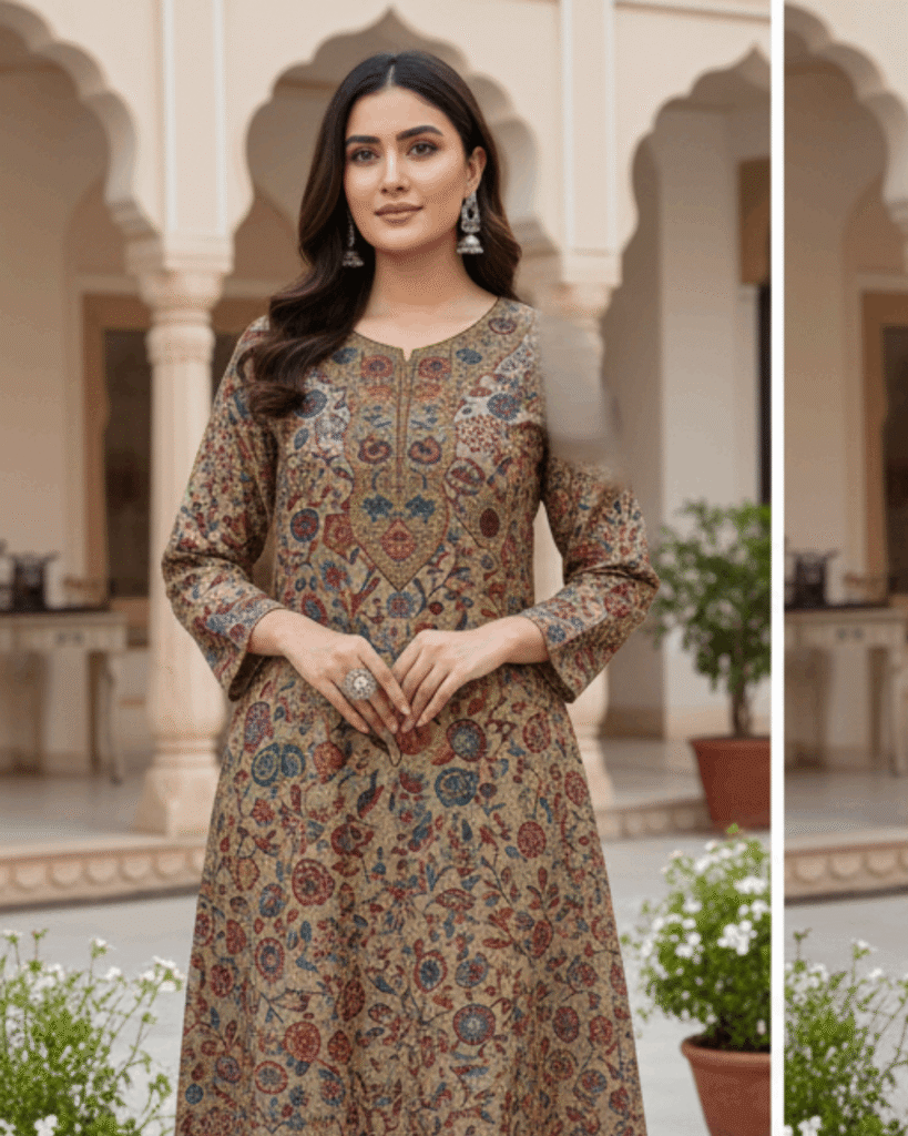 Woolen Pashmina Suit with Heavy Shawl (Beige)