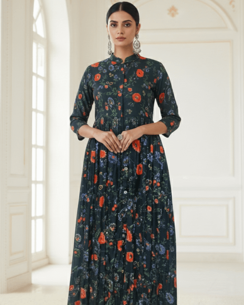 Premium Russian Crape Gown (Navy Blue)