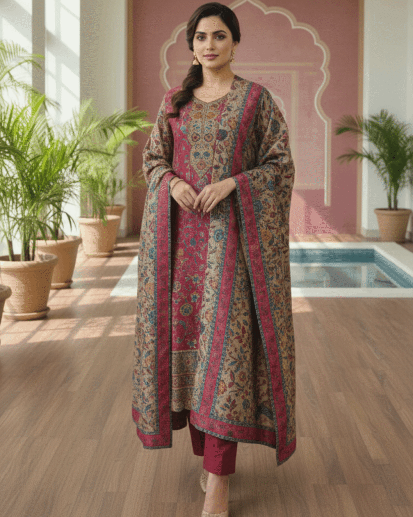 Woolen Pashmina Suit with Heavy Shawl